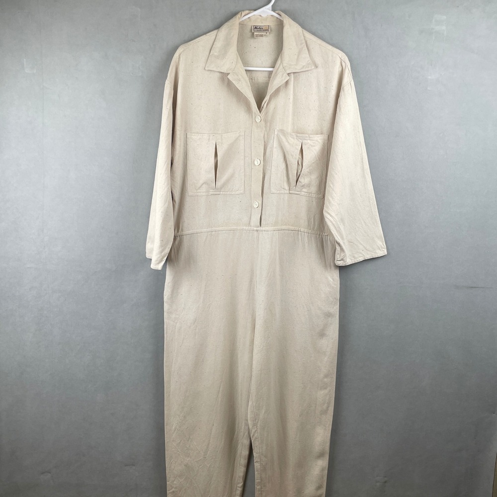 Vintage 90s Naturelle George Georgiou 100% Raw Silk Jumpsuit Cream Boiler Suit S